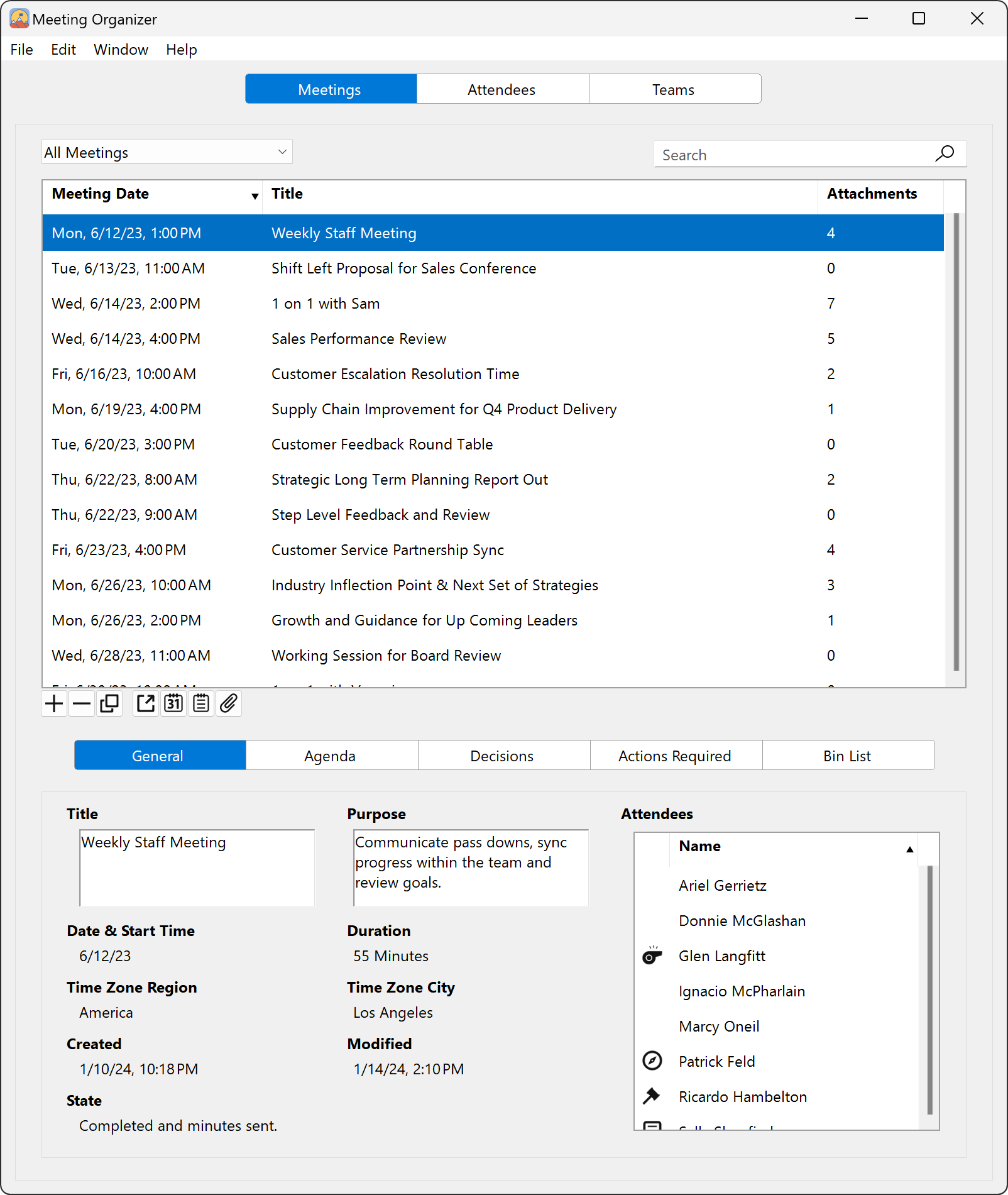 Summit Meeting Organizer Meetings Tab