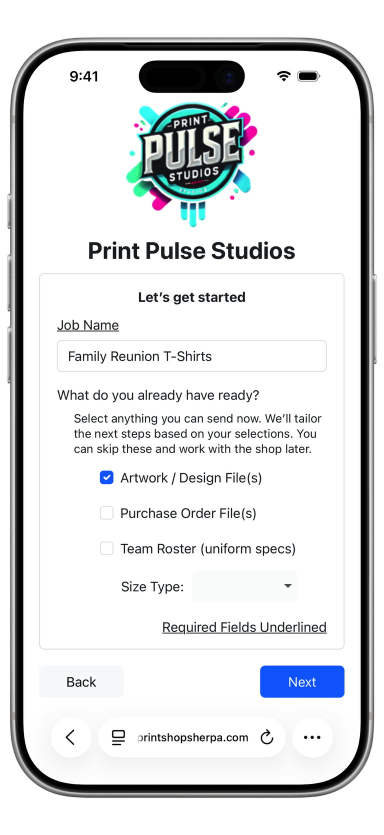 Order Start Screenshot